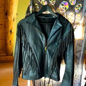 Leather fringe jacket/coat . edgy timeless piece